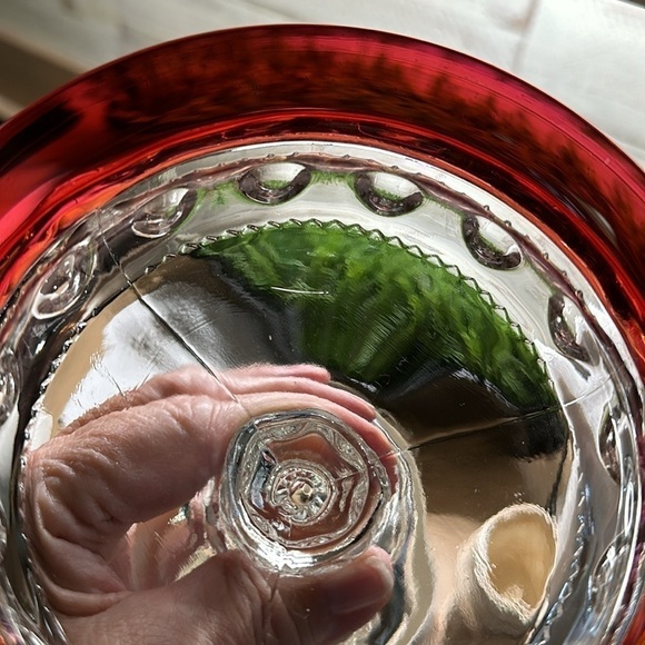 VINTAGE, KINGS CROWN, RUBY THUMBPRINT COMPOTE IN THE TIFFIN STYLE. - Picture 10 of 10